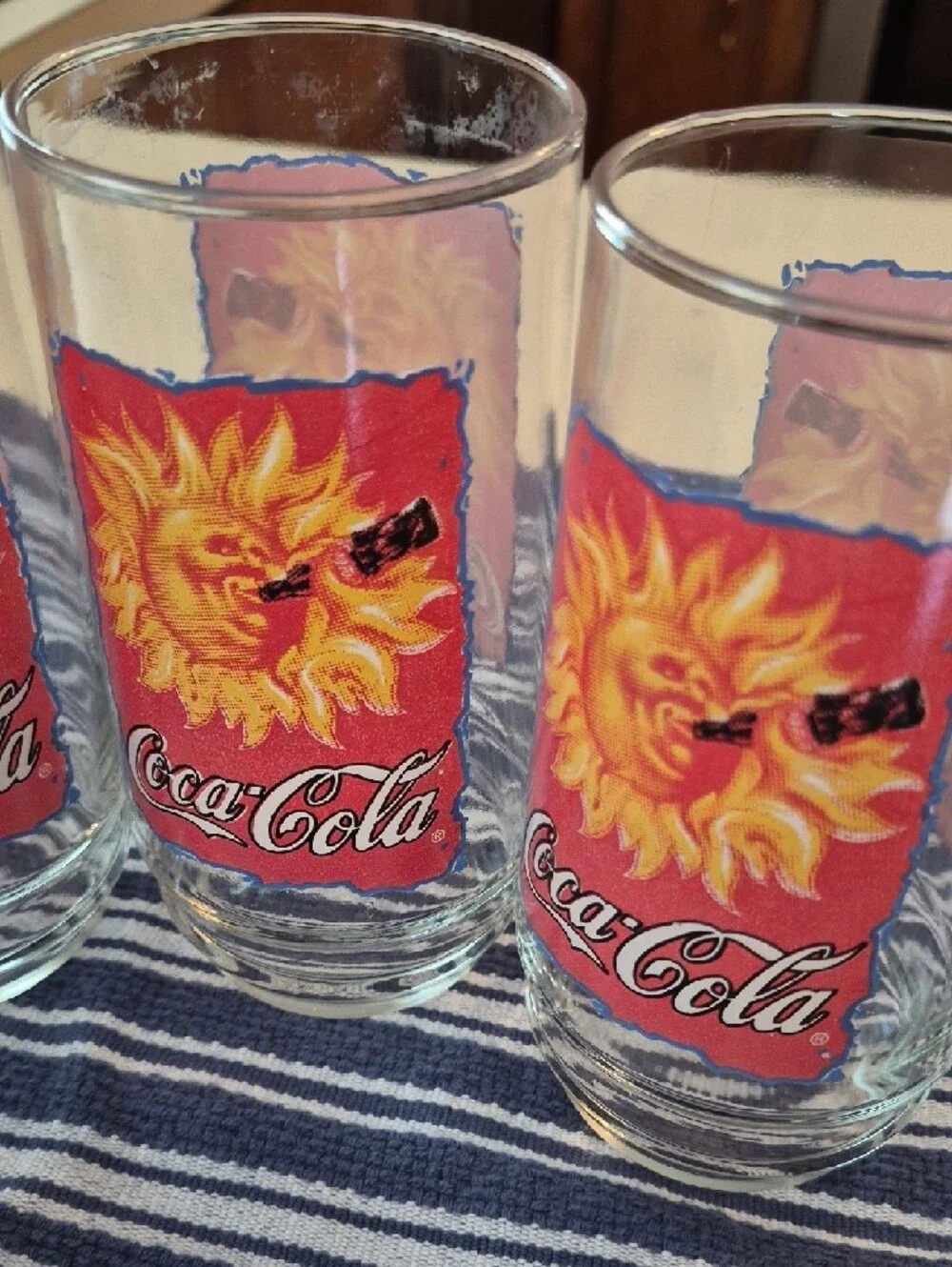 Vintage Set Of 4 Coca-Cola Red & Yellow‎ Sunburst Logo Drinking Glasses